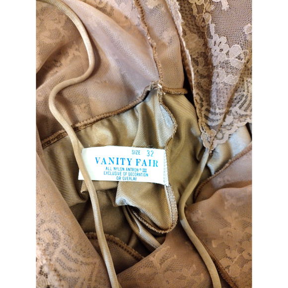 Vanity Fair Lace Nylon Full Slip Dress Brown Calf Ankle Length Stretch Sz 32 S - Picture 8 of 9